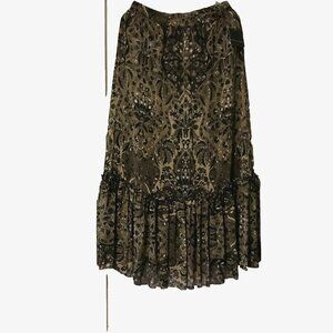 NEW Apostrophe Maxi Peasant Tiered Paisley Sheer Ruffle hem Skirt Womens Small